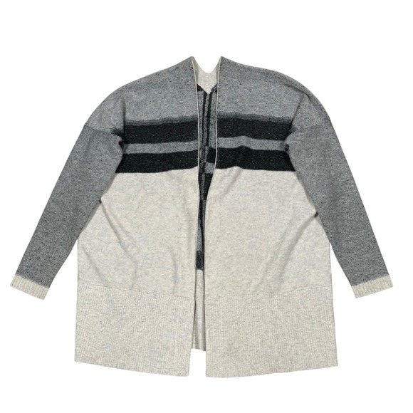 VINCE Cashmere & Wool Sz S Gray & Black Color Block Striped Open Front Cardigan - Picture 2 of 15